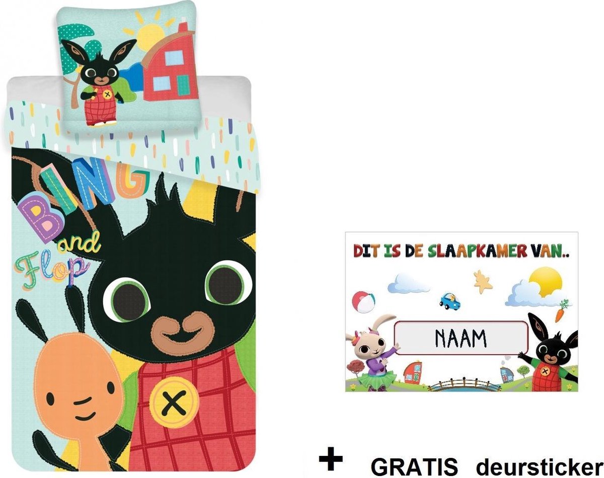 Bing het konijn peuter dekbedovertrek 100x135cm | 100% katoen met leuke deur naamsticker