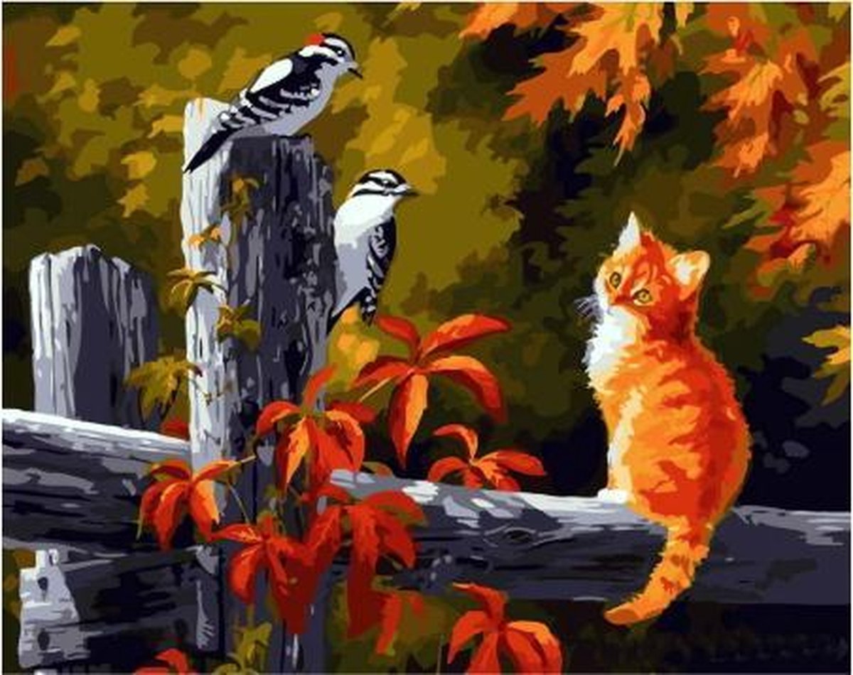 Schilderen op nummer "JobaStores®" Herfst Kat 40x50cm (Color Canvas)