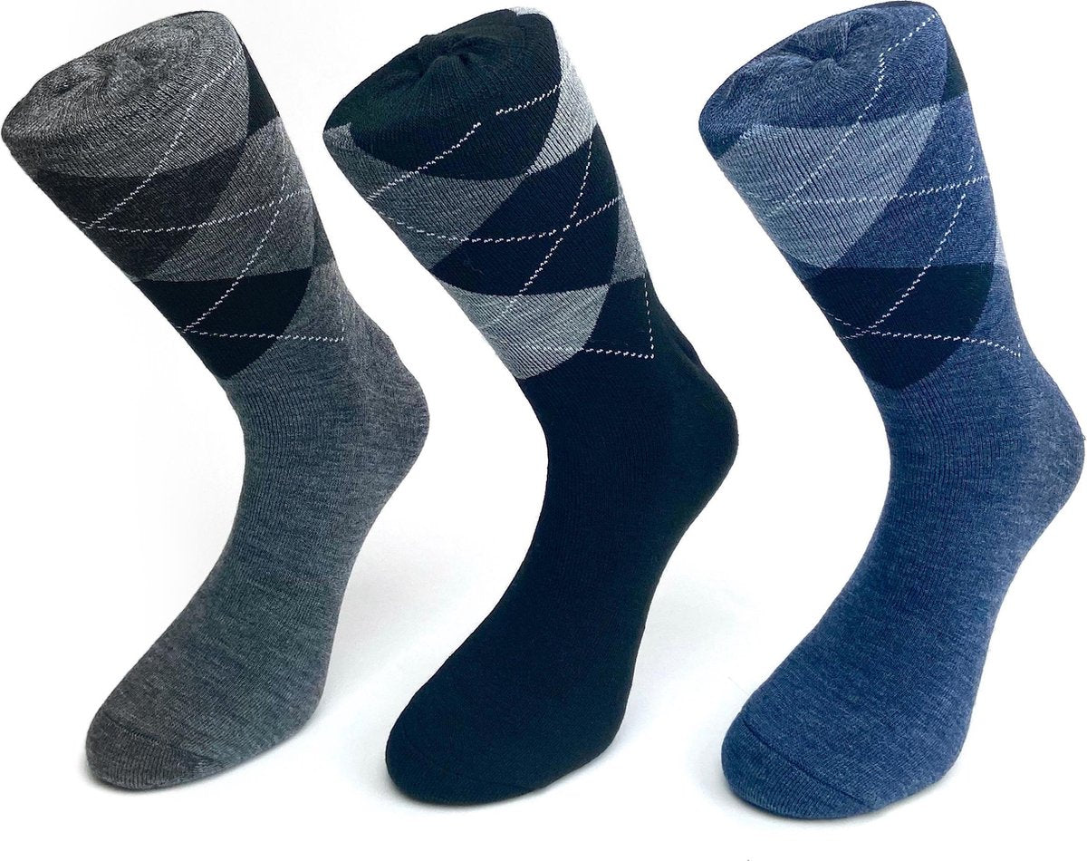 3 paar Meisterhome® Thermo Diabetes sokken vol badstof in de kleuren zwart- grijs- jeans 43-46