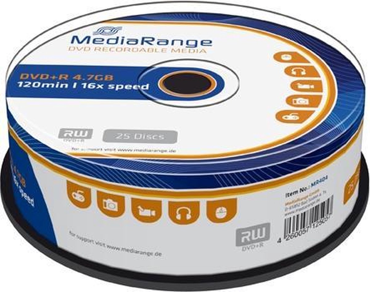 DVD+R MediaRange 4.7GB 25pcs Spindel 16x