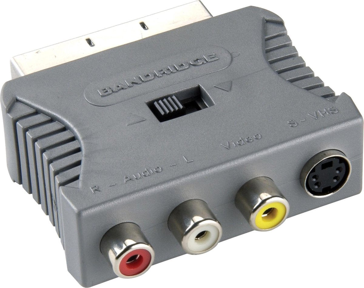 Bandridge Scart (m) - Composiet 3RCA en S-VHS (v) adapter / grijs