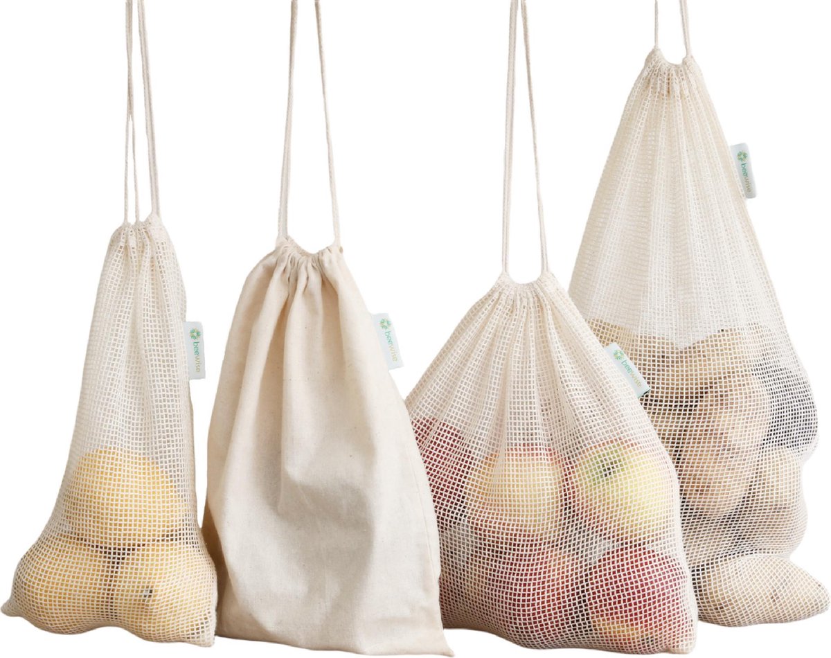 Herbruikbare Producten Zakken | Herbruikbare Zakjes | Biologisch Katoen Mesh | Boodschappen tasjes | Broodzak | Duurzaam Cadeautje Vrouw en Hem| Reusable Mesh Produce Bags | 100% Organic Cotton | Plastic-Free Product & Packaging