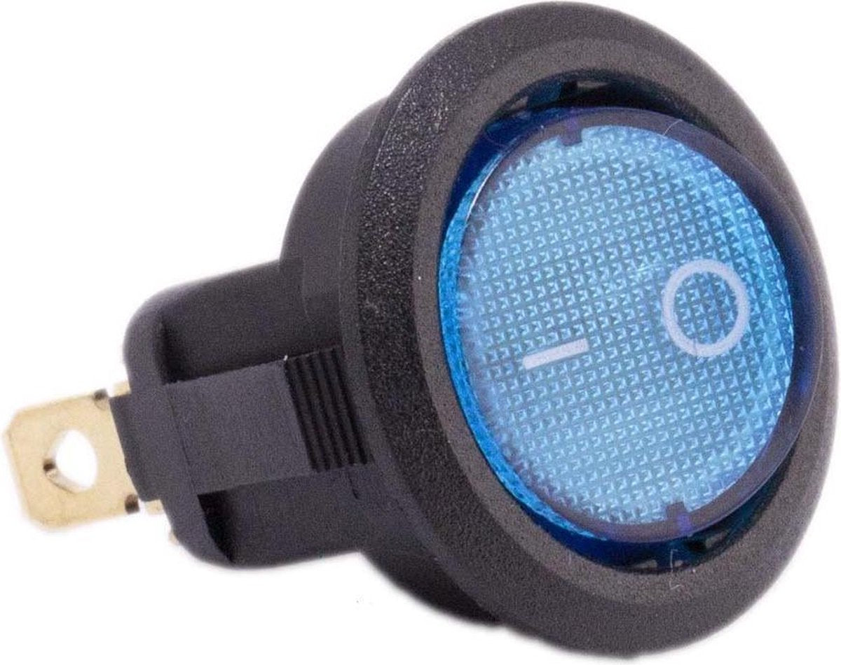 Schakelaar 12V aan uit blauw rond met LED voor elektrische kinderauto - kindermotor - kinderquad - kindertractor - accuvoertuig
