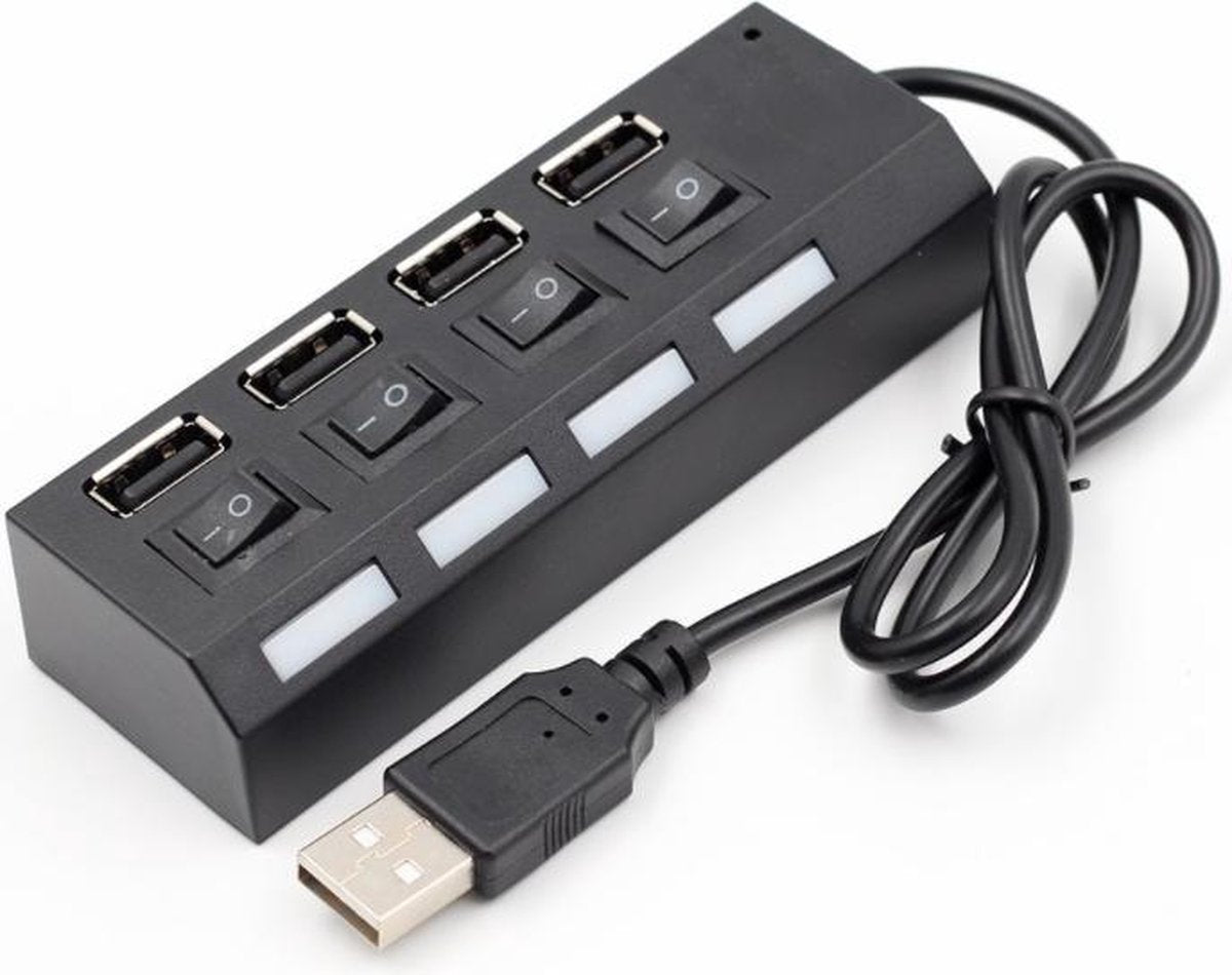 Coretek USB hub met 4 poorten en aan/uit schakelaars - USB2.0 - busgevoed / zwart - 0