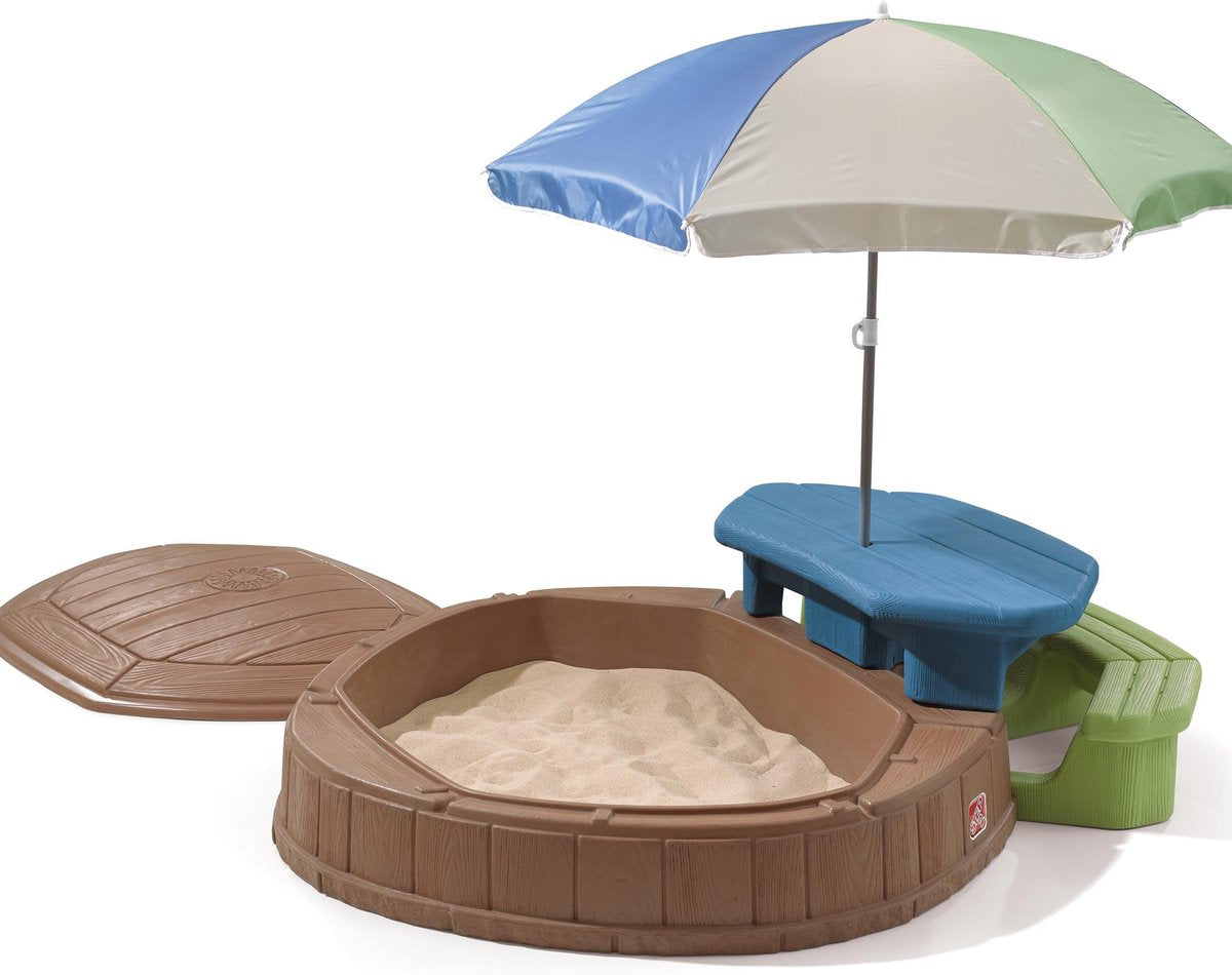 Step2 Zandbak met ingebouwde picknicktafel + bank - Summertime Play Center - Incl. parasol