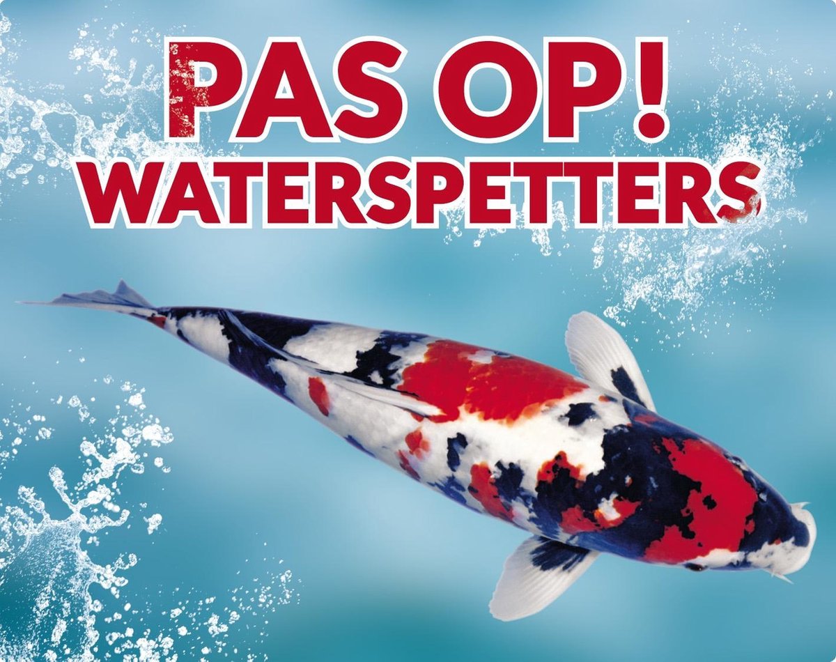 Pas op! Waterspetters 99 showa waakbord met een gekleurde achtergrond