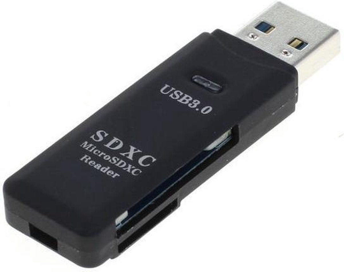 Compacte Snelle 2 in 1 USB 3.0 Geheugenkaart lezer / MemoryCard Reader Adapter - SD  en Micro SD kaart reader| Zwart