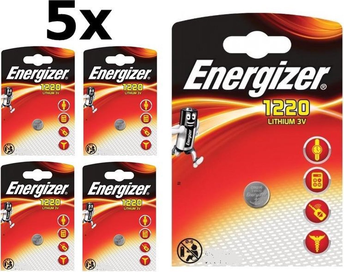 5 Stuks - Energizer CR1220 3V 40mAh lithium knoopcelbatterij