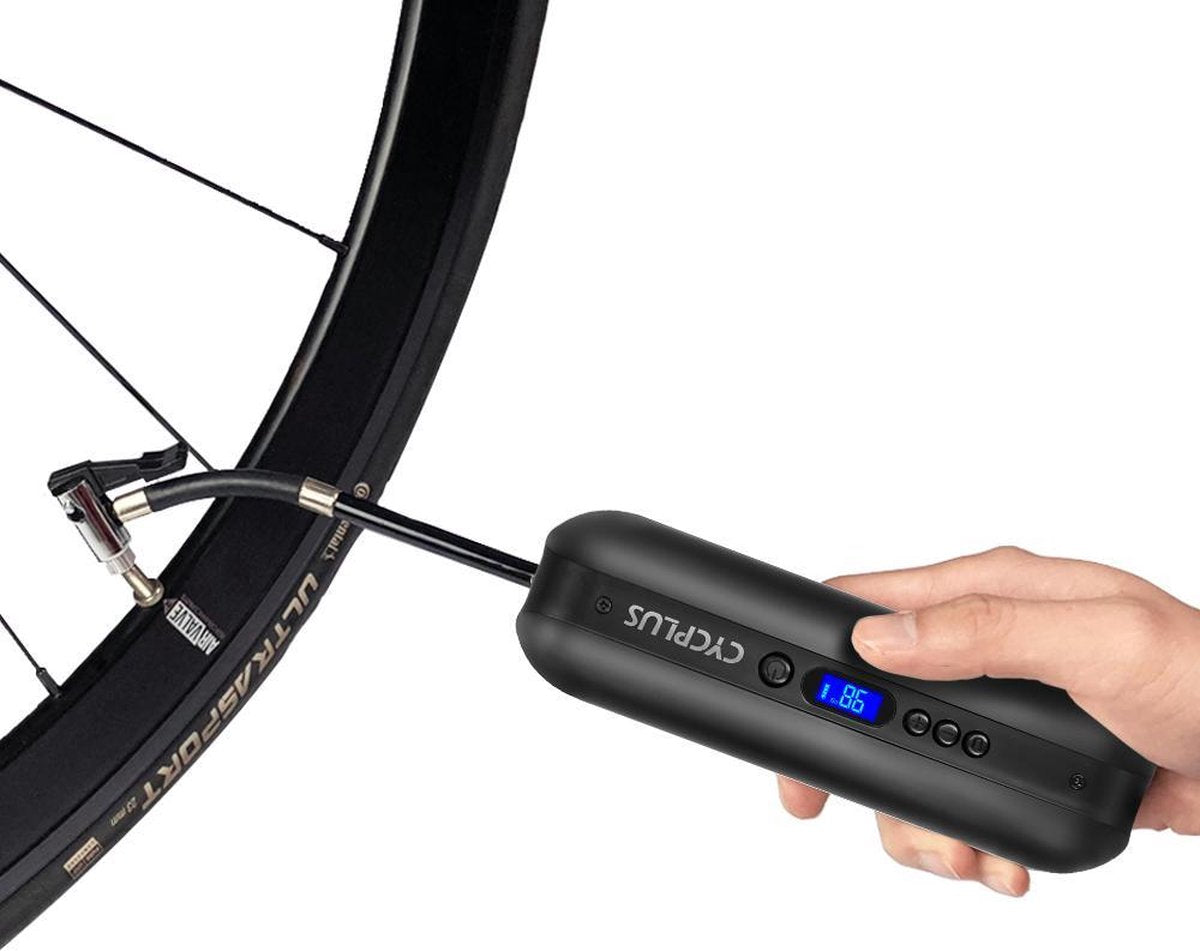 Elektrische fietspomp zwart. Ook voor auto-/motorbanden en ballen.