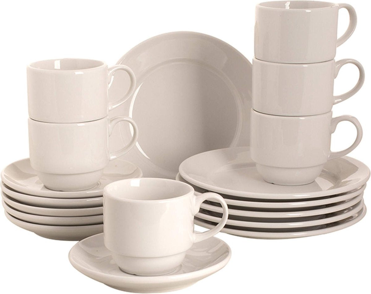 Servies/koffieset Mammoet Budgetline Porselein 6-persoons 18-delig Wit