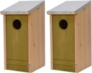 2x Houten vogelhuisjes/nestkastjes met lichtgroene voorzijde en metalen dakje 26 cm - Vogelhuisjes tuindecoraties