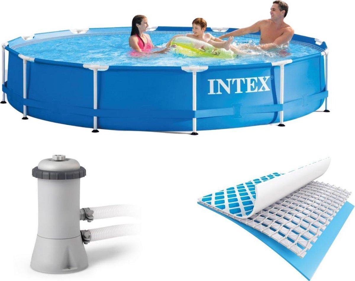 Intex 28212GS Metal Frame rond Zwembad Ø 366cm - pakket met filterpomp 2271L + Afdekzeil