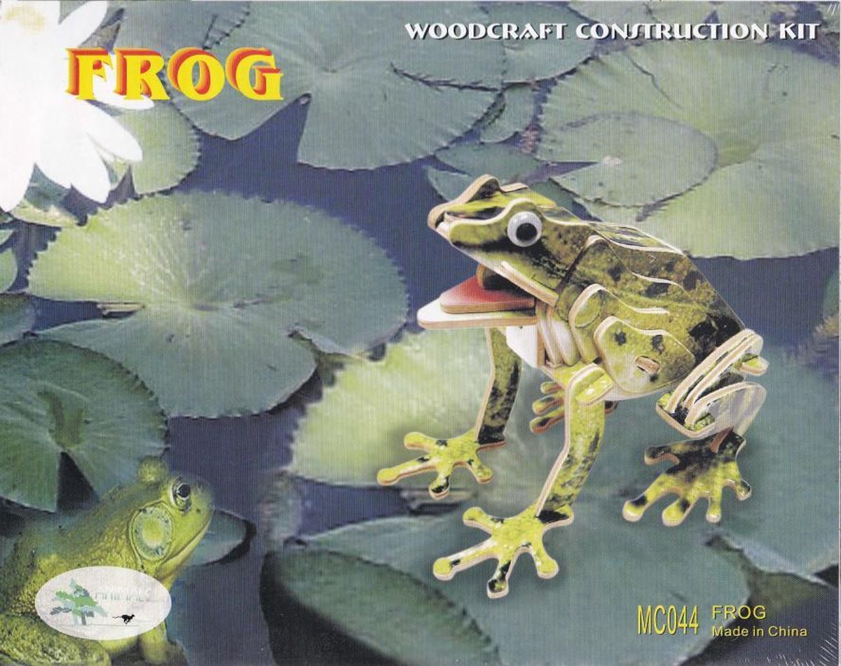 3D Puzzel Bouwpakket Kikker - hout - gekleurd
