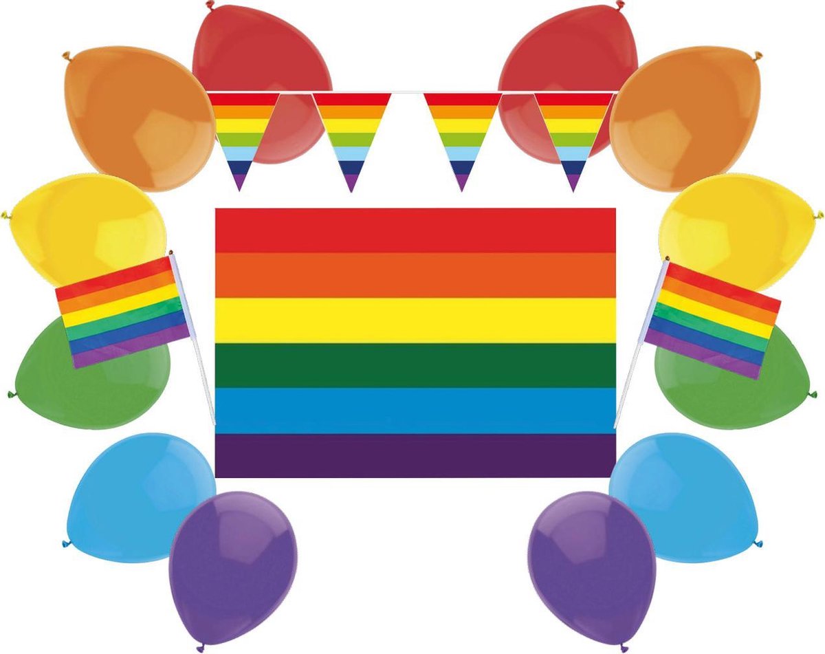 e-Carnavalskleding.nl Feestpakket regenboog Small | Regenboog versiering pakket luxe | Mooie regenboog versierartikelen