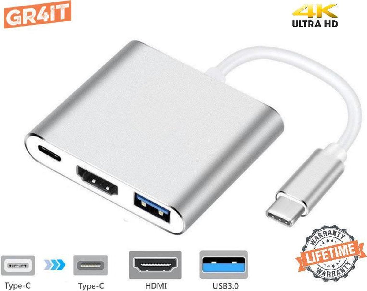 Premium USB-C 3 in 1 Adapter| USB-C naar HDMI (4K)