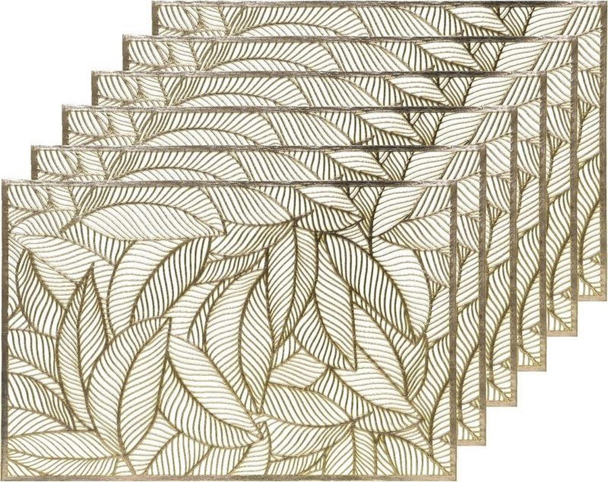 6x Gouden bladeren placemats 30 x 45 cm rechthoek - Goud thema tafeldecoraties versieringen