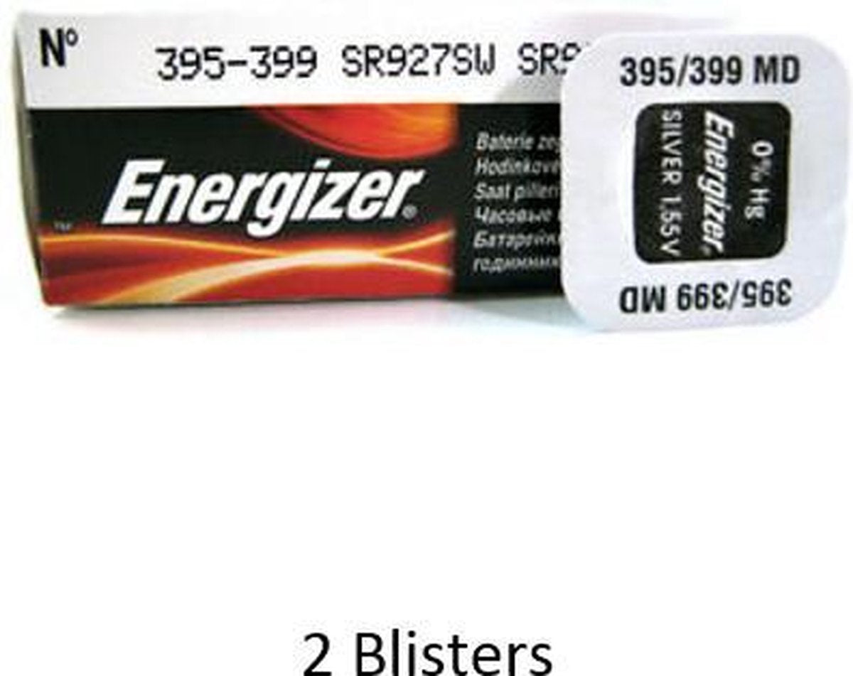 2 stuks (2 blisters a 1 stuk) Energizer 395 / 399 SR927SW 52mAh 1.55V knoopcel batterij