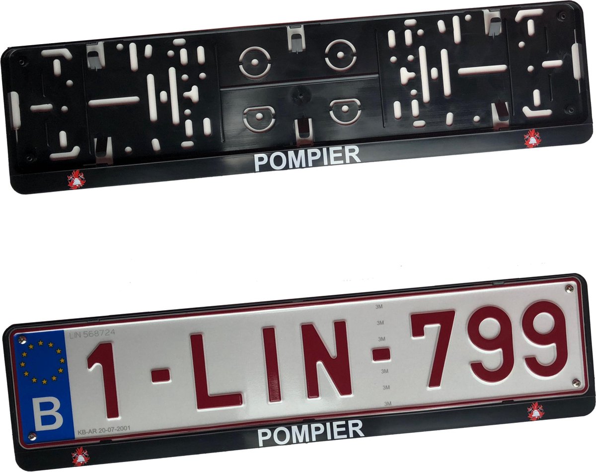 Nummerplaathouder POMPIER ABS voor nummerplaat 520x110mm BELGIË‎‎‎‎‎‎