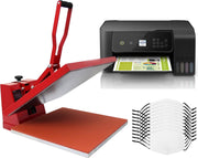 Bundel: 10 x sublimatie mondkapjes medium - 38 x 38 cm clam hittepers transferpers – eko tank printer - sublimatie bedrukken eigen ontwerp - pm2.5 filter vijf lagen - wasbaar hergebruiken hand wassen