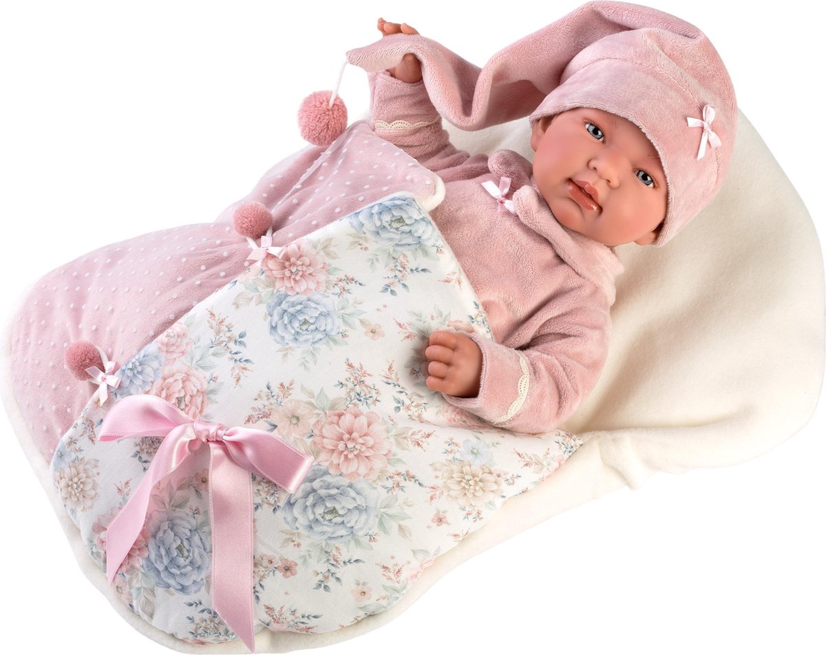 Llorens soft body babypop 44 cm met geluid slaapzak en speen