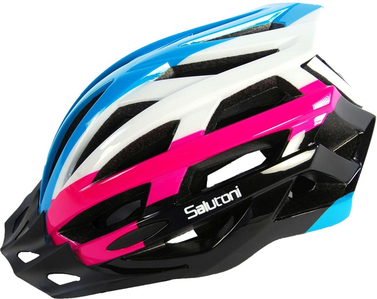 Salutoni Dames Fietshelm - Blauw Wit Roze - 54-58 cm