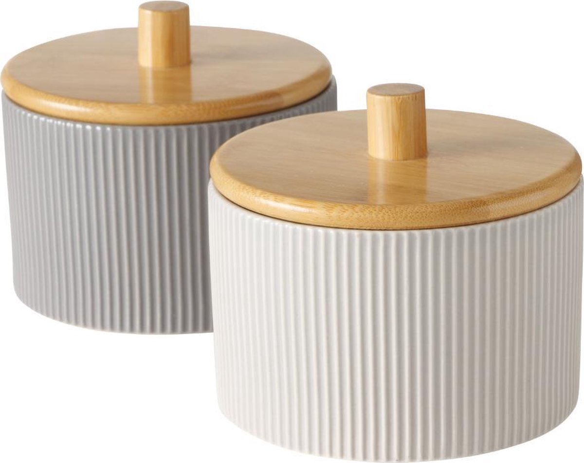 Dulaire Voorraadpot Modern Grijs/Beige Met Houten Deksel 2 L - 2 st.