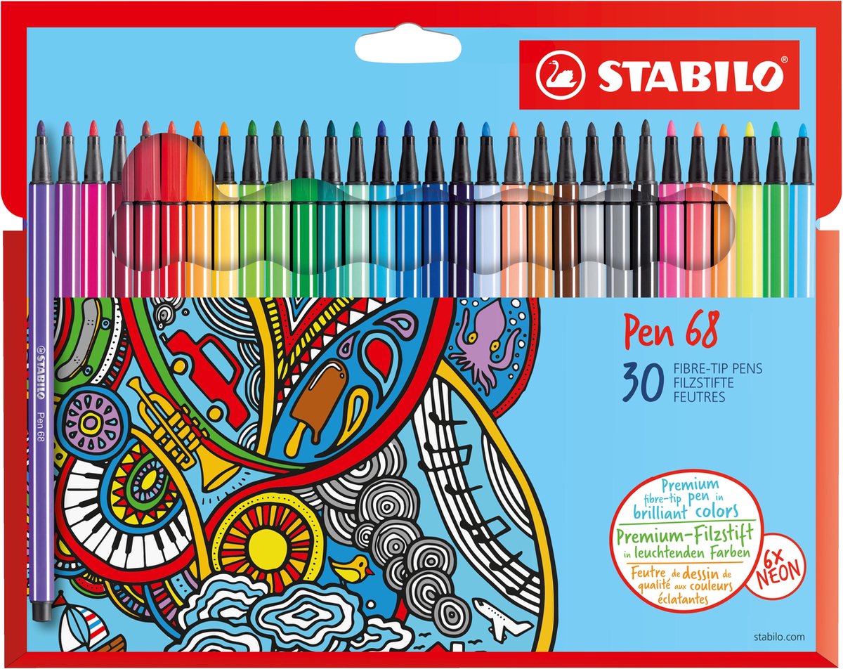 Viltstiften STABILO Pen 68 etui 30 kleuren