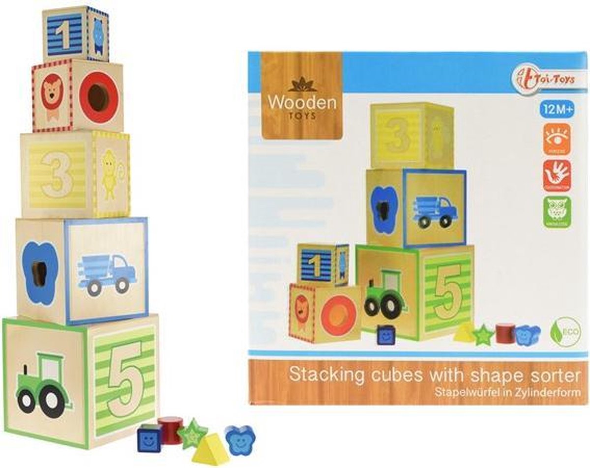 Toi-toys Houten Stapeltoren Met Vormenstoof 15 Cm 10- Delig