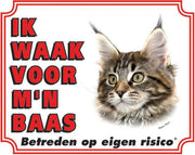 Ik waak voor mijn baas 202 Main coon waakbord met een witte achtergrond