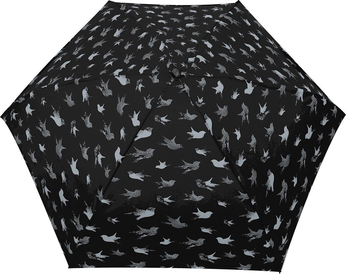 Smati Oiseaux  Opvouwbare Paraplu - Mini - Manueel - ø 93 cm - Oiseaux   Zwart/Grijs
