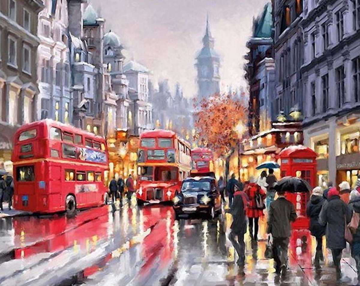 Paint By Numbers - Schilderen op Nummer - London Street with Big Ben - 50x40cm - Volwassenen & Kinderen - Stipco