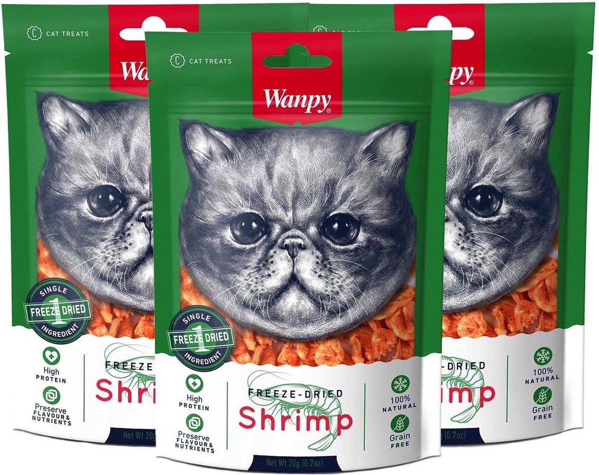 Wanpy - Freeze Dried Shrimp - Voordeelbundel van 3 zakjes - Kattensnack