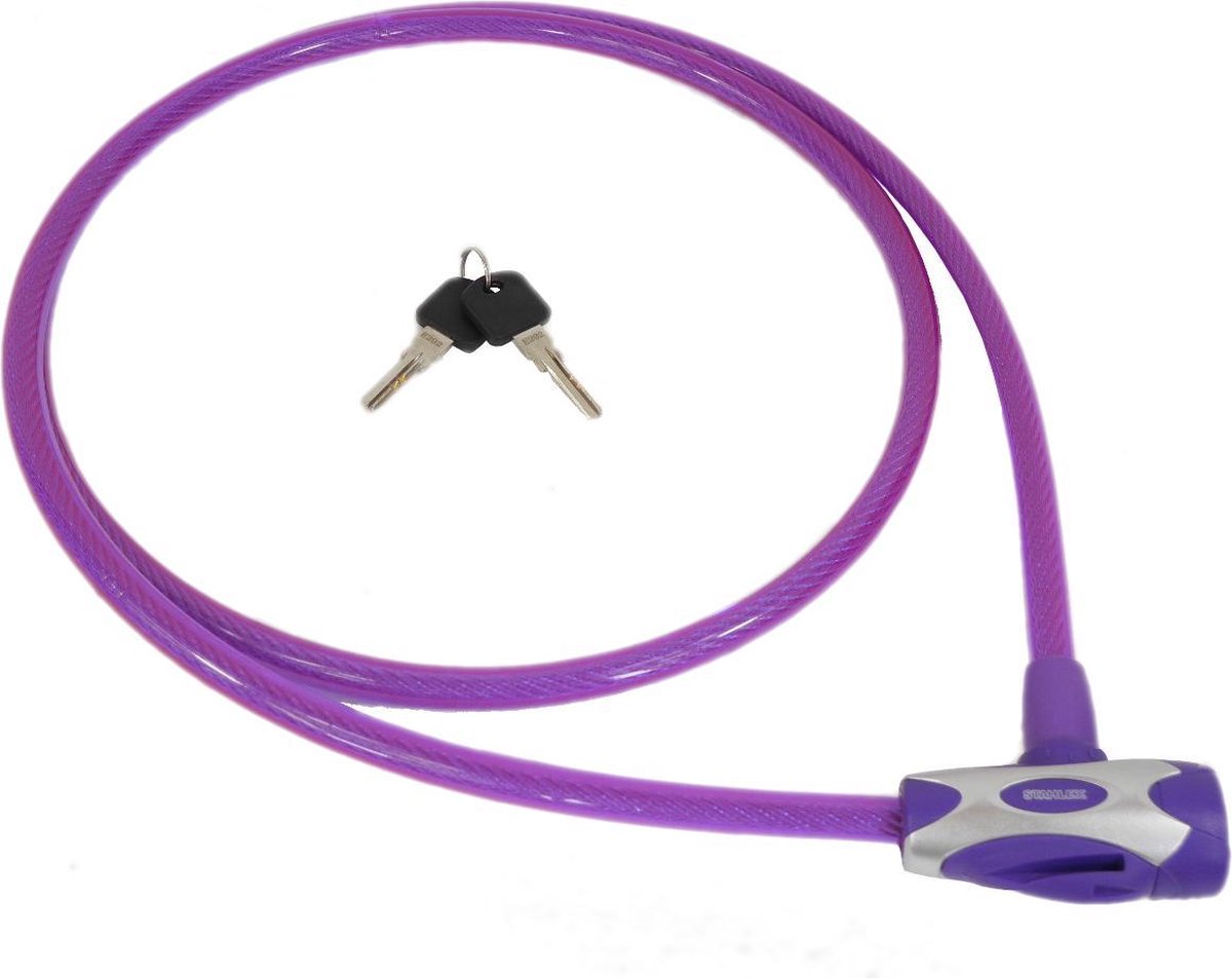 Stahlex Ø12mm / 180cm 450g Fietsslot Kabelslot extra lange uitvoering moi veilig en duurzaam paars