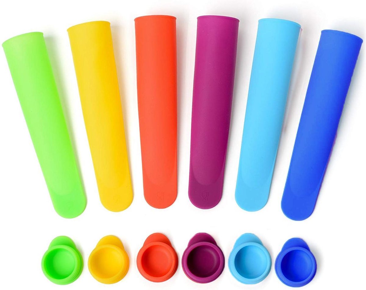 KitchenBrothers Siliconen Waterijs vormen (set 6 stuks) - Icelolly Pop – IJslolly – IJsvormpje – IJsjes maker -  IJsstokjes - Zelf ijs maken – Popmaker – Ice molds – Calippo ijs