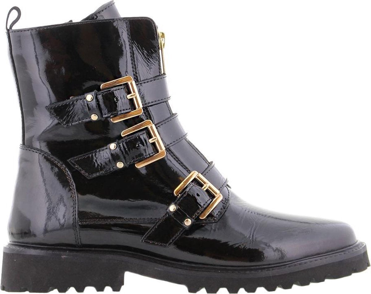 Tango | Bee 565-c black patent leather front zipper/buckles gold - black sole | Maat: 38