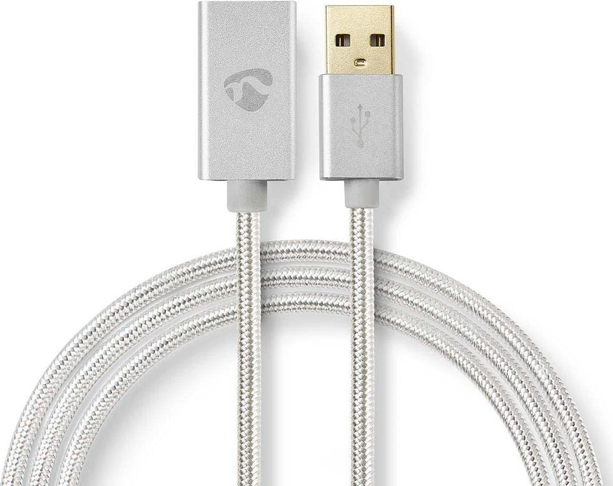 USB-Kabel | USB 2.0 | USB-A Male | USB-A Female | 480 Mbps | Verguld | 2.00 m | Rond | Gebreid / Nylon | Aluminium | Cover Window Box