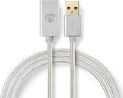 USB-Kabel | USB 2.0 | USB-A Male | USB-A Female | 480 Mbps | Verguld | 2.00 m | Rond | Gebreid / Nylon | Aluminium | Cover Window Box