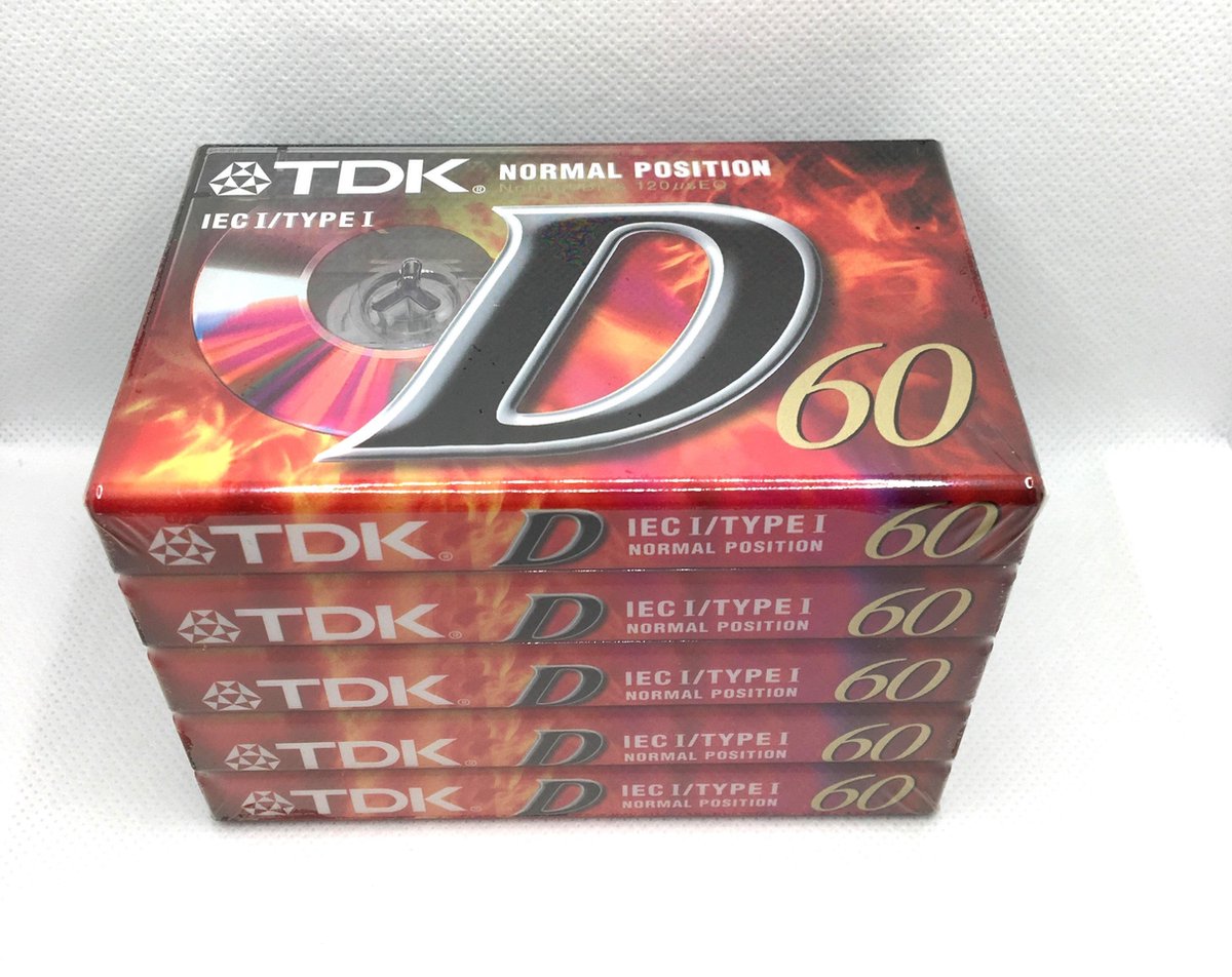 TDK Cassette Tape D 60 Chrome normal position 5 Pack /  Uiterst geschikt voor alle opnamedoeleinden / Sealed Blanco Cassettebandje / Cassettedeck / Walkman / TDK cassettebandje.