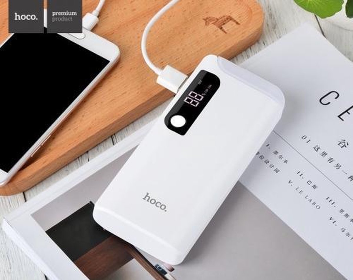 HOCO PSB27 15000mAh Noodaccu Noodbatterij Externe accu 2A / 1A met LED lamp - Wit