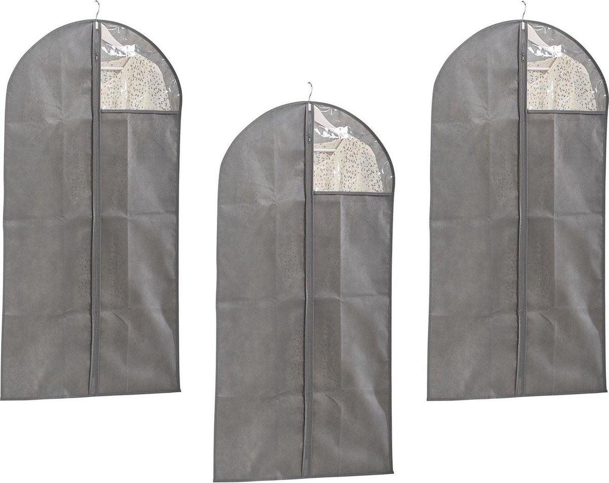 3x Grijze kledinghoezen 60 x 120 cm met kijkvenster - Zeller - Kledingkastbenodigdheden - Kleding opbergen - Colberts/jasjes/pakken opbergen - Kledinghoezen groot