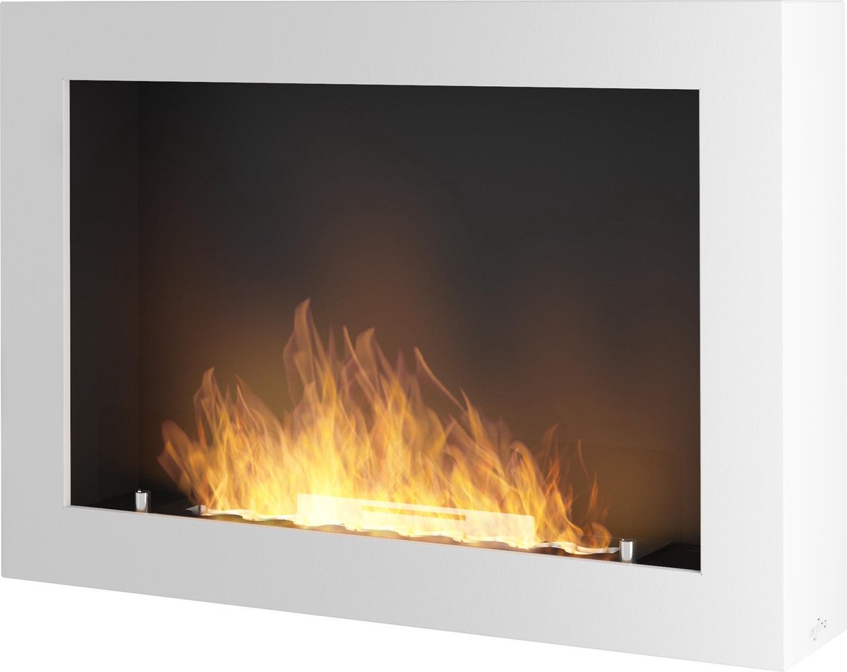 Bio ethanol haard - sfeerhaard met glasplaat – INGEBOUWDE- ISOLATIE -wandsfeerhaard- wit- 80x56cm- Infire Murall 800