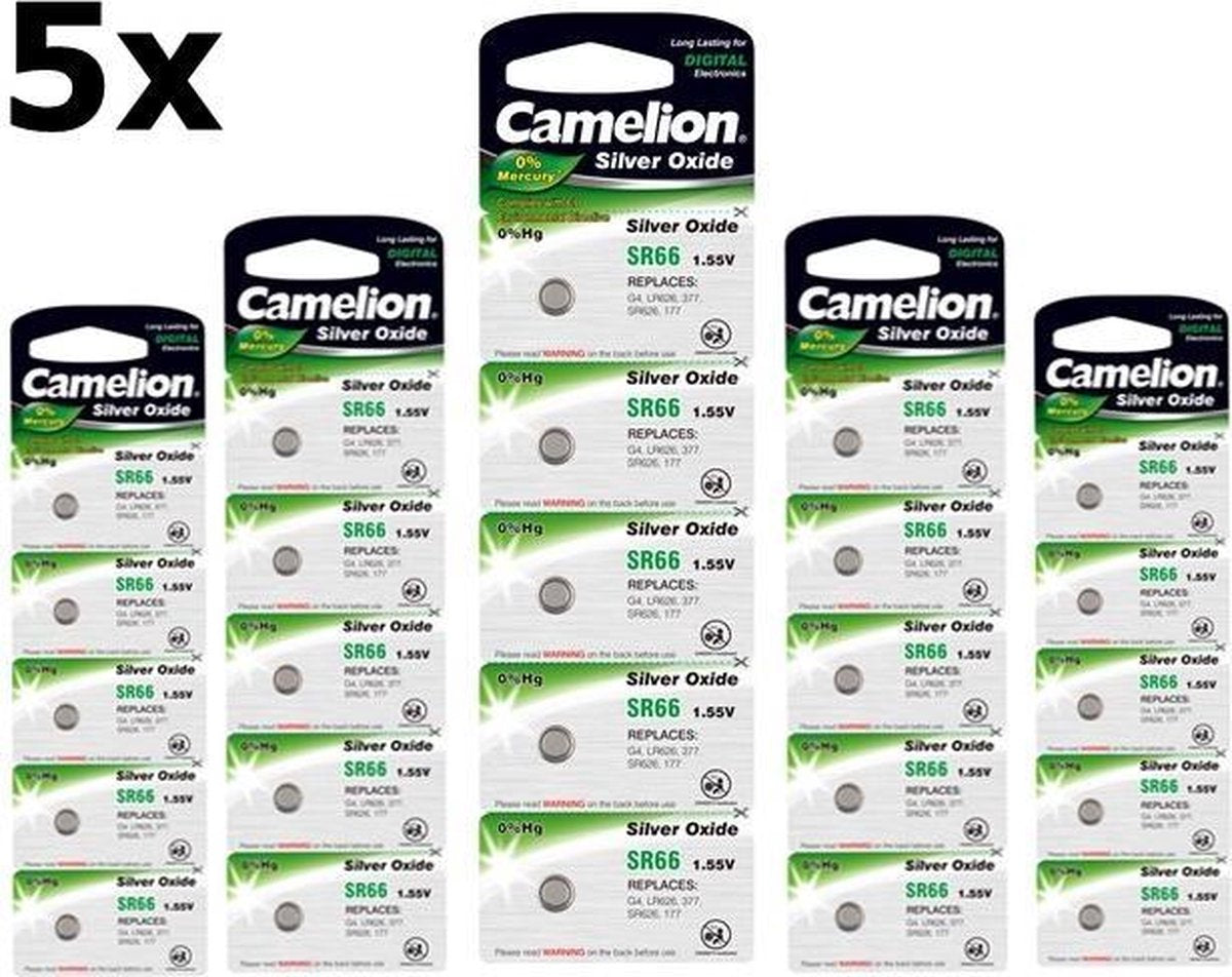 25 Stuks (5 Blisters a 5st) - Camelion Silver Oxide SR66W/377 1.55V knoopcel batterij