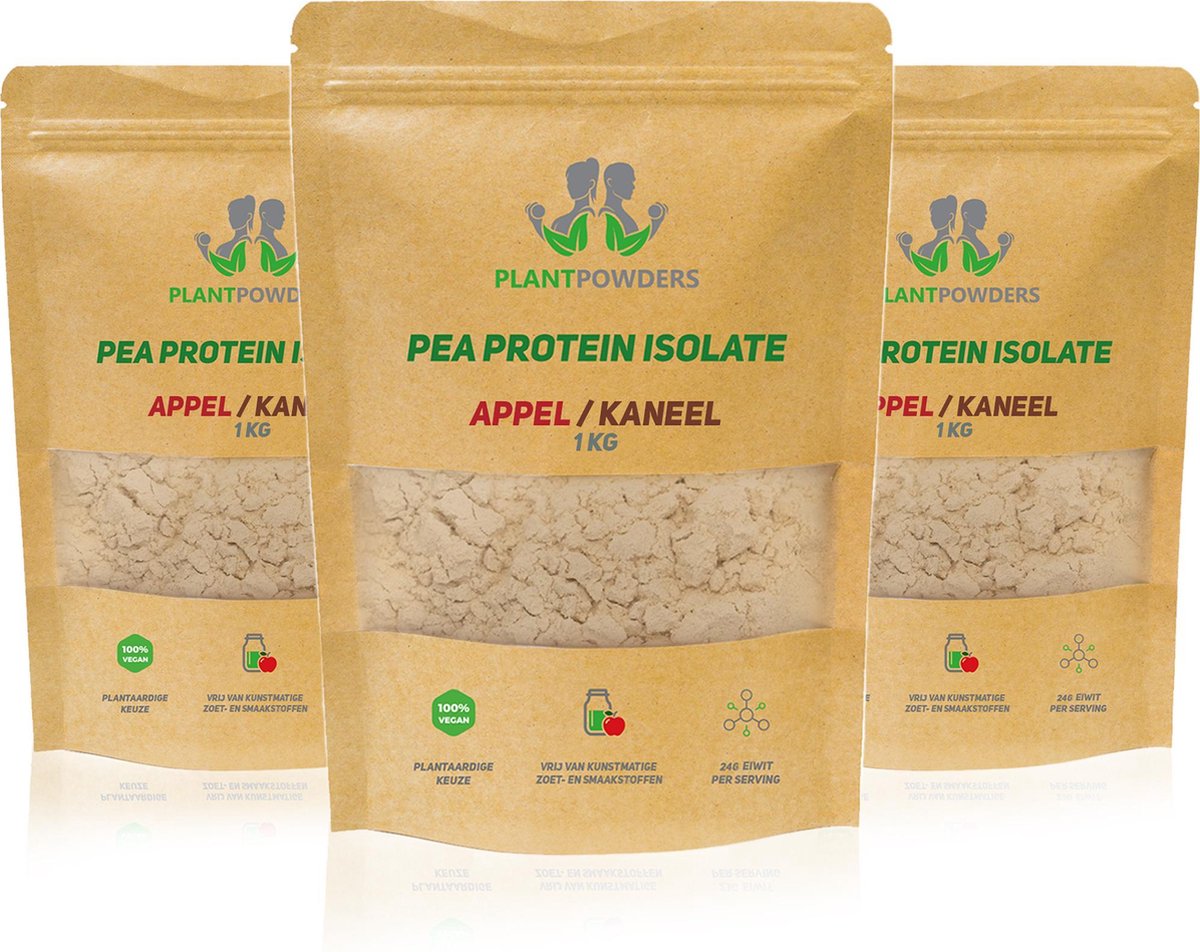 Plantpowders - Plantaardige Eiwitshake - Proteïne Poeder - Eiwitpoeder - Vegan Proteïne Shake - Appel / Kaneel - 3 x 1000 gram (99 shakes) - Vrienden Voordeelbundel