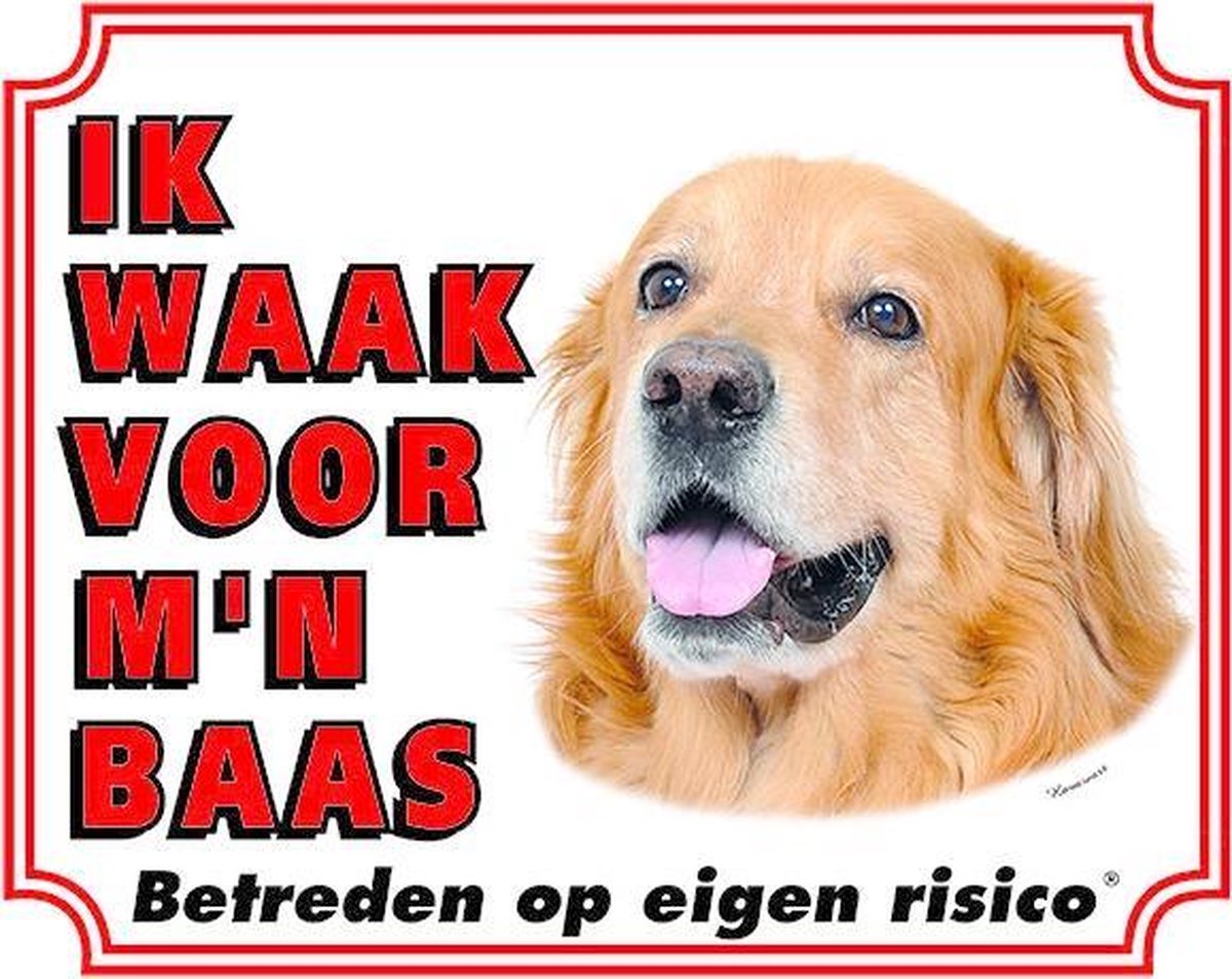 Hovawart Waakbord Blond - Ik waak voor mijn Baas