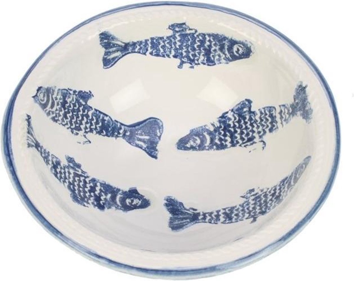 6x Kom Vissen blauw/wit Ø17xH6cm