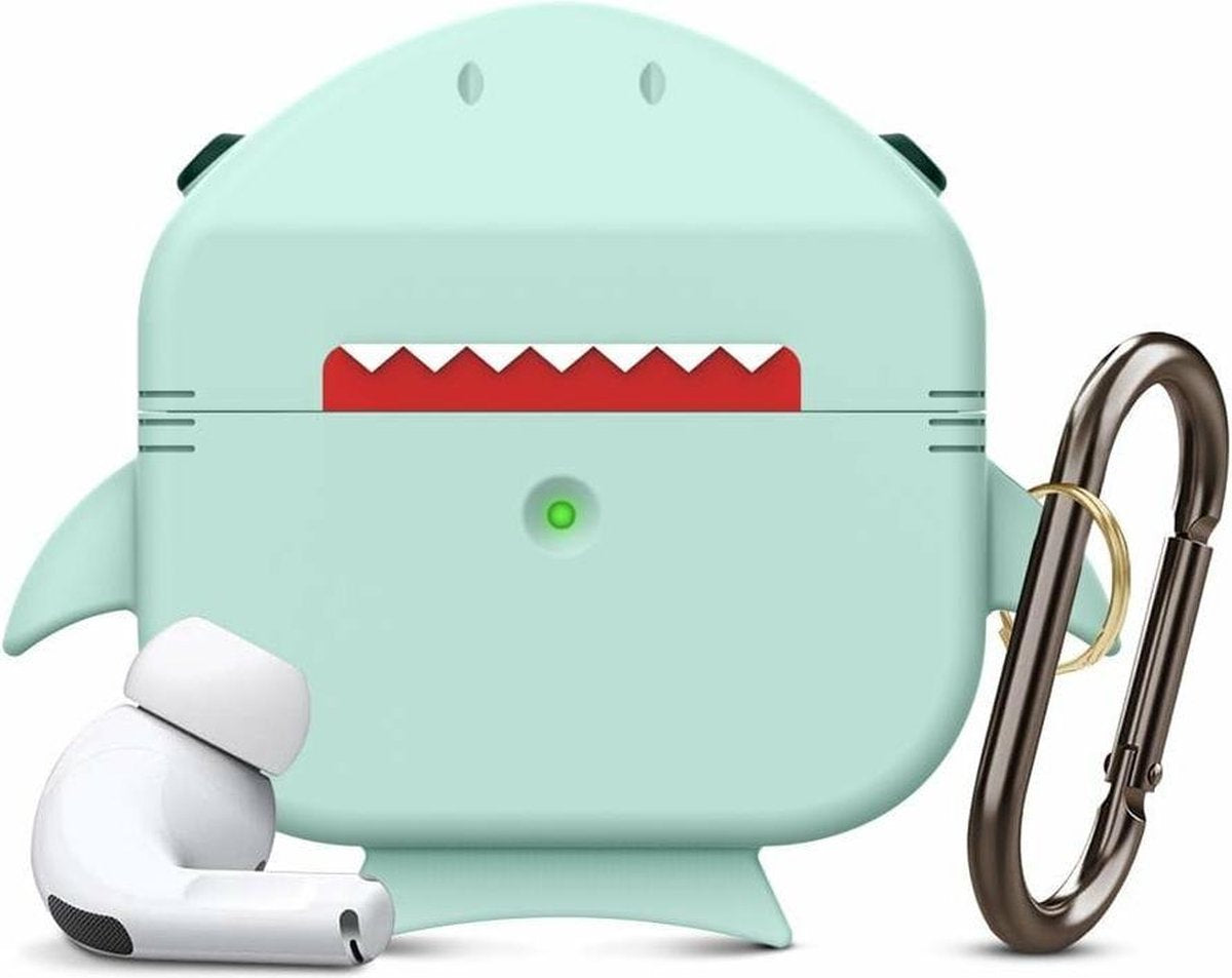 Haai Case Cover Voor Airpods Pro - Siliconen Turquoise | Watchbands-shop.nl