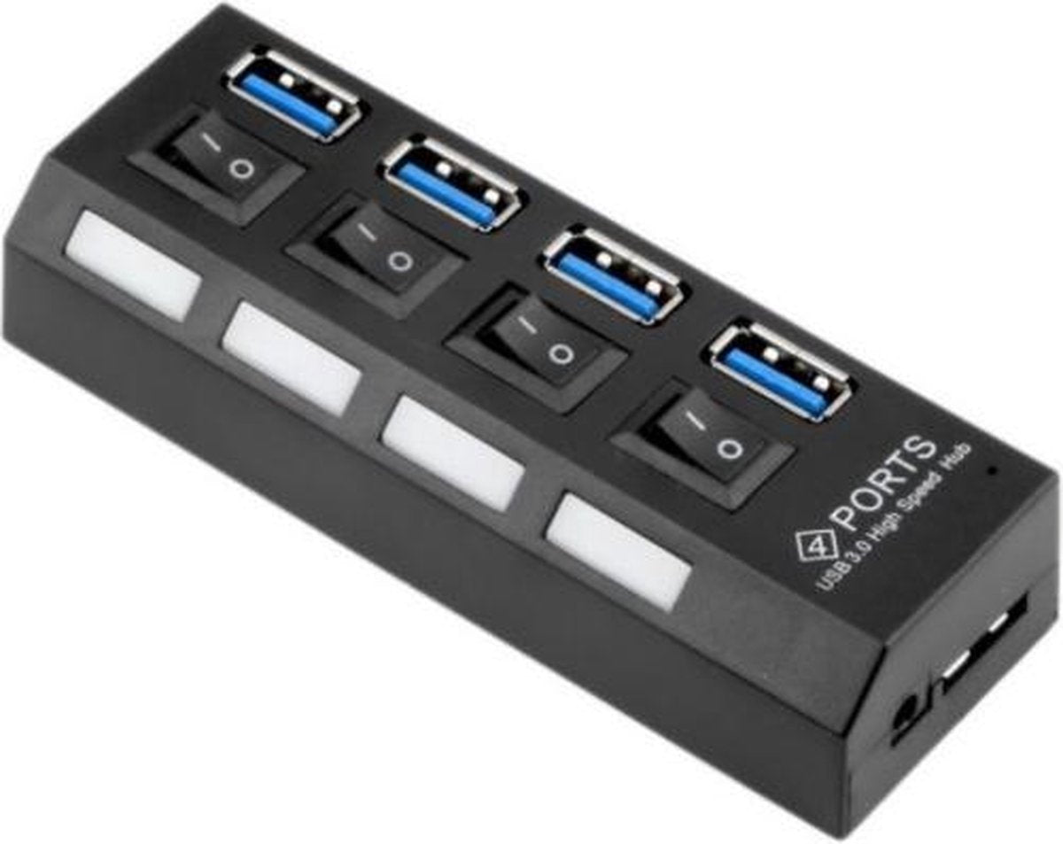 Coretek USB hub met 4 poorten en aan/uit schakelaars - USB3.0 - busgevoed / zwart - 0