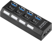Coretek USB hub met 4 poorten en aan/uit schakelaars - USB3.0 - busgevoed / zwart - 0