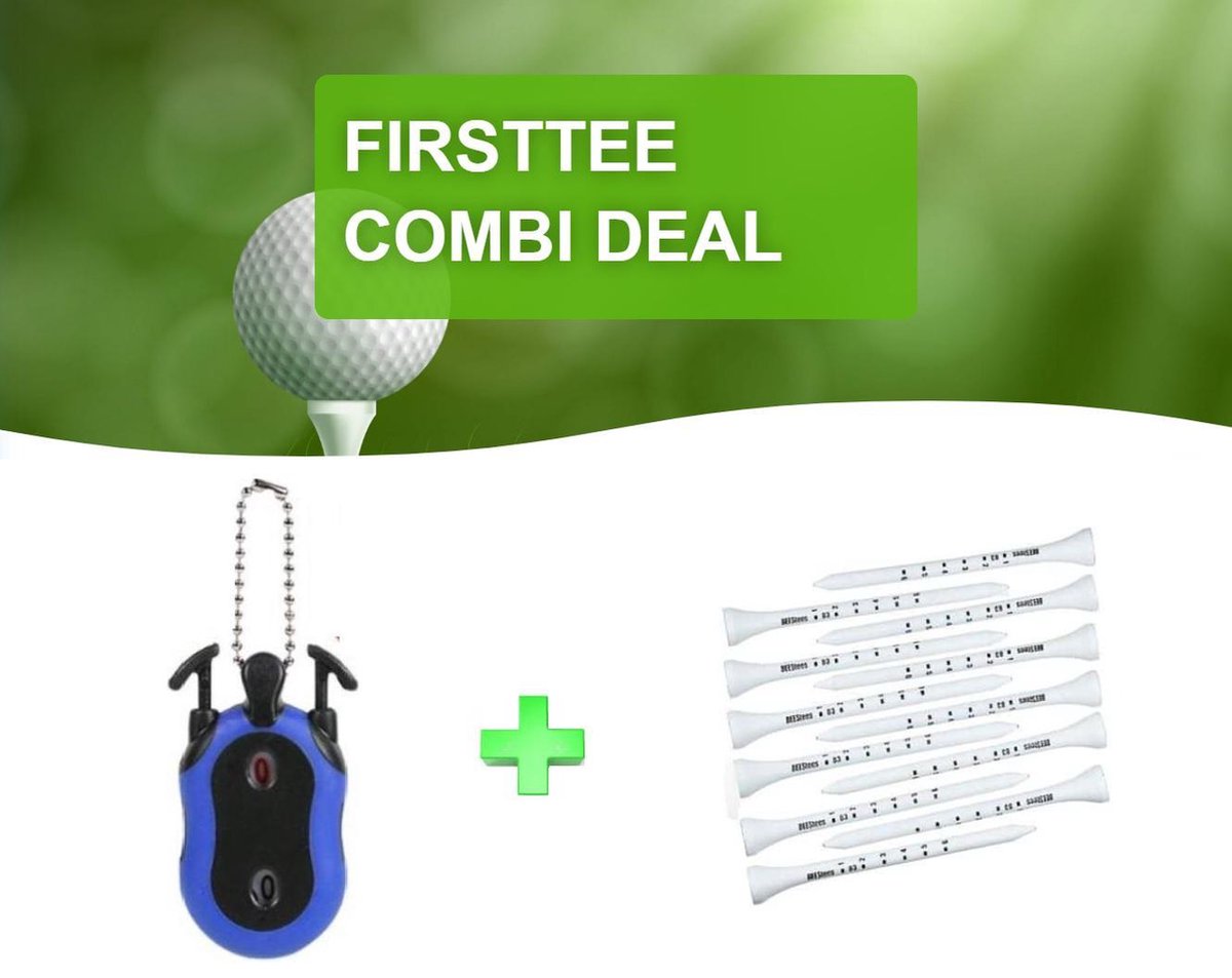 Firsttee - COMBI DEAL - EXTRA VOORDEEL - Scoreteller + 25 Tees met Maatstreepjes - 83 MM - Houten Tees - Driver - Golfclubs - Golf sport - Training - Slagenteller – Golf accessoires - Cadeau - Golftrainingsmateriaal - Swing - Golfset - Counter