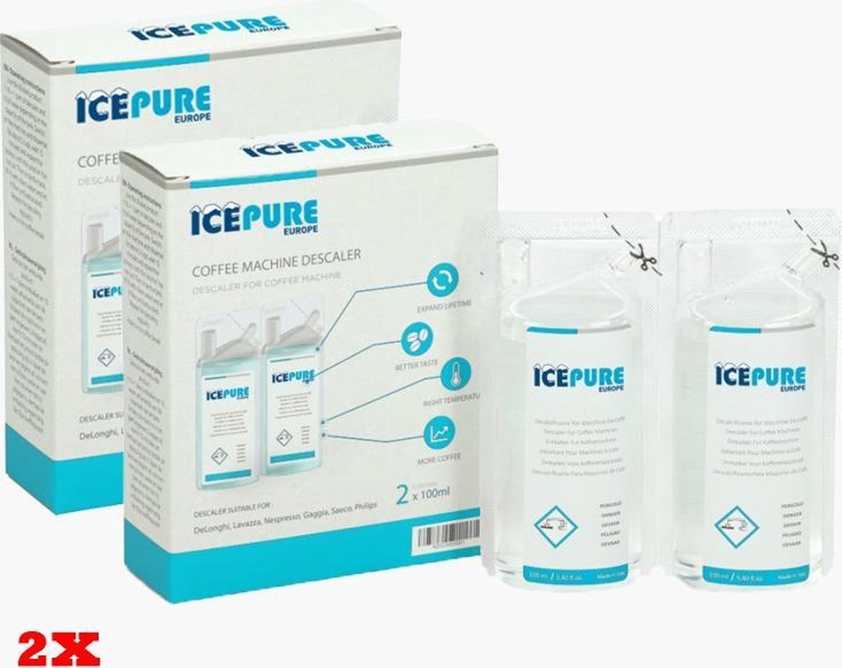 2X Delonghi DLSC200 / DLSC003 / 5513296011 van Icepure De'Longhi EcoDecalk - Mini Ontkalker - 4x 100ML